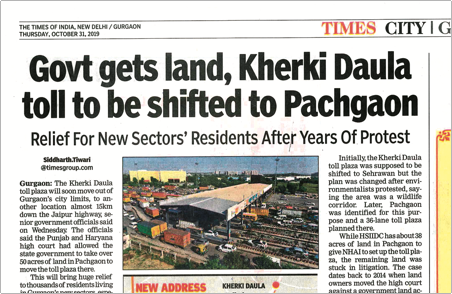 High Court releases 50 acres land for shifting of Kherki Dhaula toll plaza to Panchgaon, 8 kms away